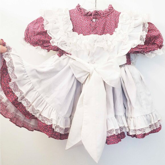 Martha’s Miniatures Girls VTG Floral Pageant Ruffle Dress Lace Cottagecore Boho